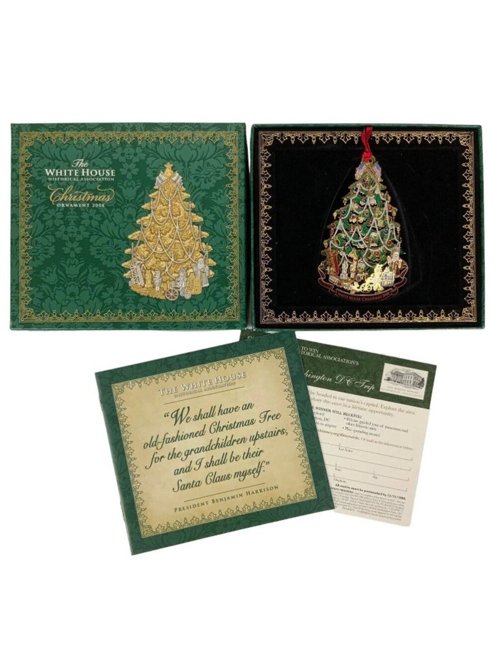 White House Historical Association 2008 Christmas Ornament With Box & Paperwork